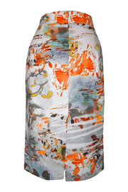 Sky Blossom Rust - Stretch Cotton Pencil Skirt