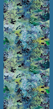 Swirling Leaves Blue Green Wool Silk Scarf