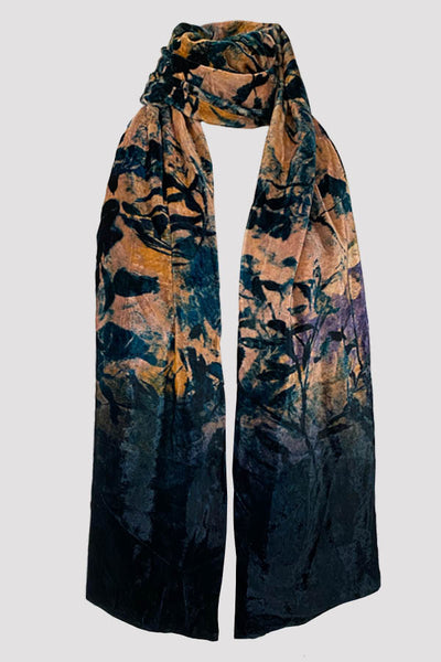 Swirling Leaves Navy Velvet Muffler