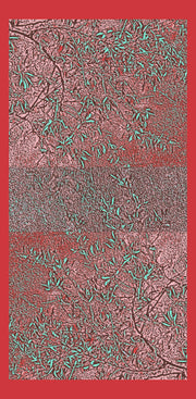Textured Branch Red Wool Silk Scarf