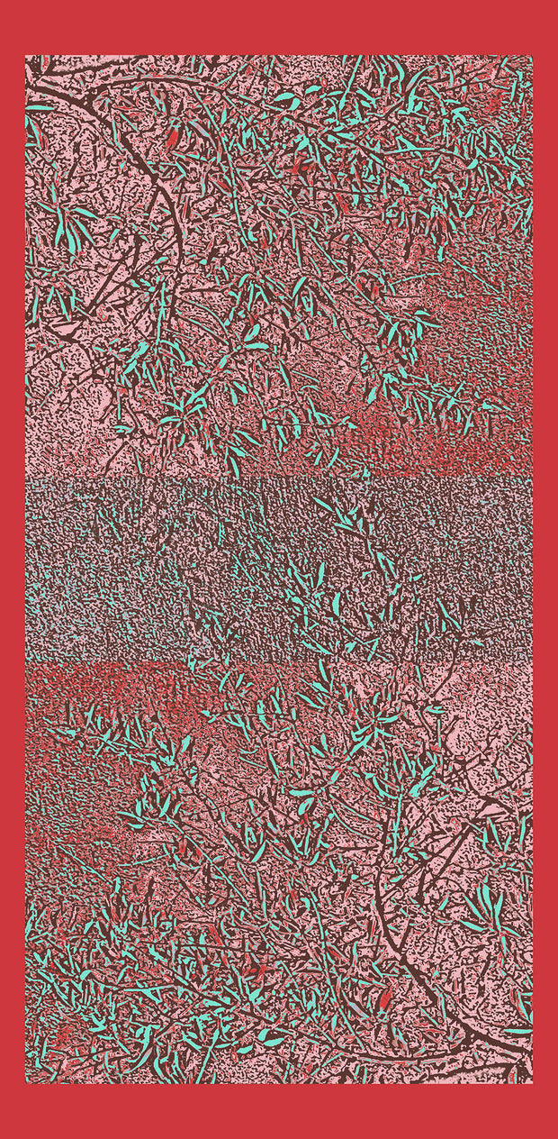 Textured Branch Red Wool Silk Scarf
