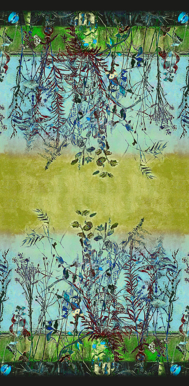 Wild Twigs Blue Green Wool Silk Scarf