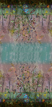 Wild Twigs Beige Pink Green Wool Silk Scarf
