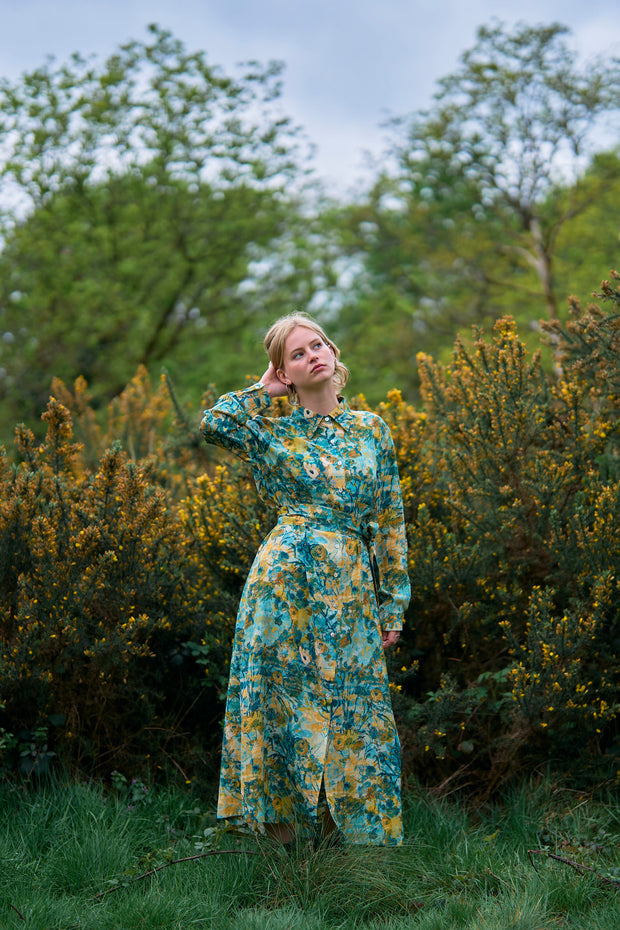 Eudora Wild Garden Silk Crepe de Chine Maxi Dress