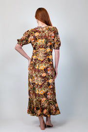 Fortuna Briar Rose Brown Silk Crepe de Chine Maxi Dress