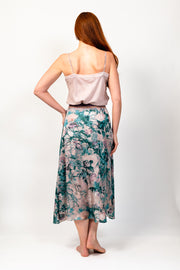 Ariadne Rose Garden Teal Rose Petal Satin Skirt