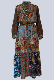 Maeve Orchard Patchwork Silk Crepe de Chine Maxi Dress