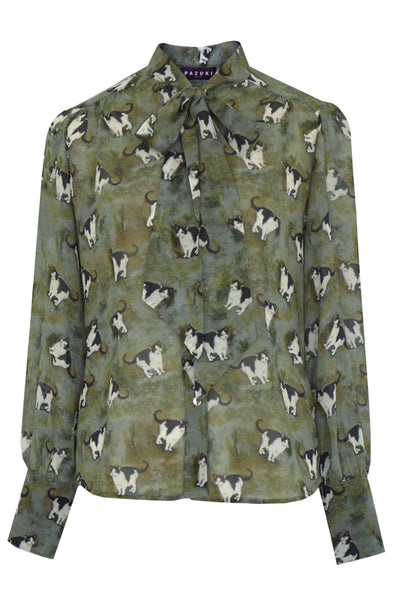 Pazuki | AW19 | Maisie Grey Cupid Pussy Bow Shirt