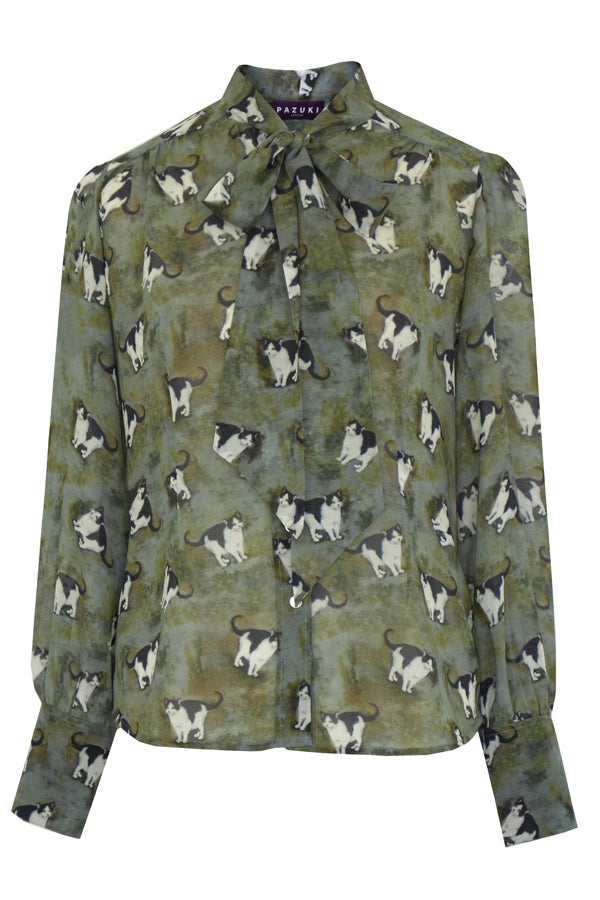 Pazuki | AW19 | Maisie Grey Cupid Pussy Bow Shirt