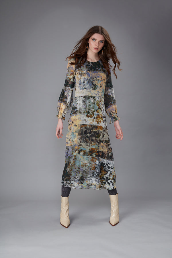 Belisama Windfall Neutral Silk Georgette Maxi Dress
