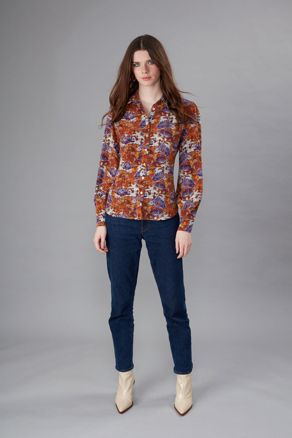 Hecate Kiku Rust Silk Crepe de Chine Classic Shirt