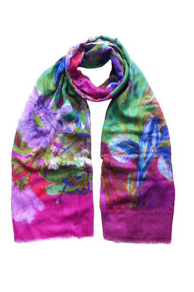 Kiku Bright Pink Wool Cashmere Scarf
