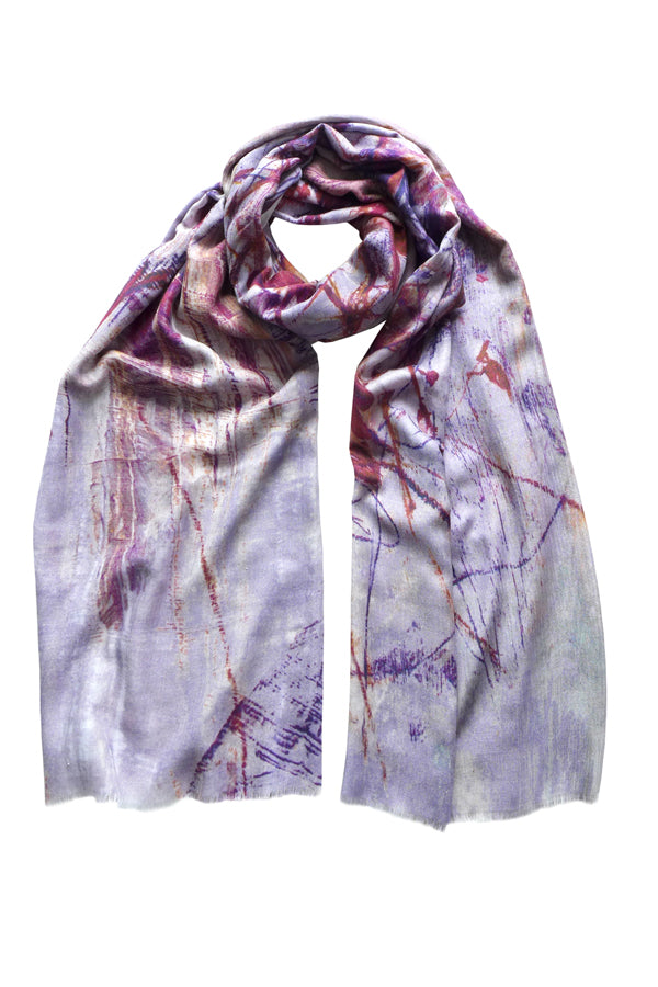 Twigs Brown Mauve Wool Silk Scarf