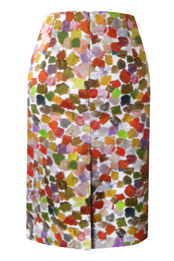 Pazuki | SS17 | Splash | Stretch Cotton Printed Pencil Skirt - Back