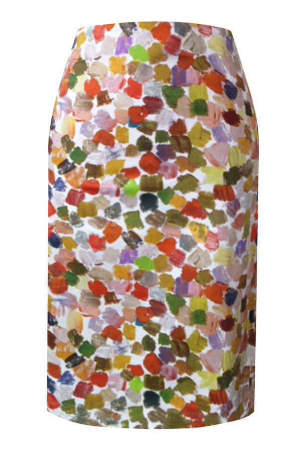 Pazuki | SS17 | Splash | Stretch Cotton Printed Pencil Skirt - Front