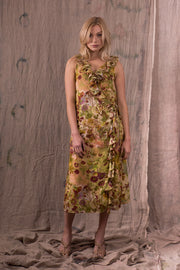 Pazuki | SS19 | Damask Rose Gold Silk Georgette Wrap Front Dress - Model Shot