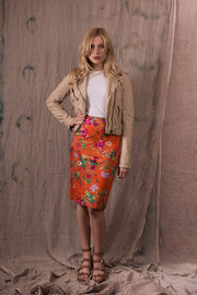 Floris Orange - Stretch Cotton Pencil Skirt