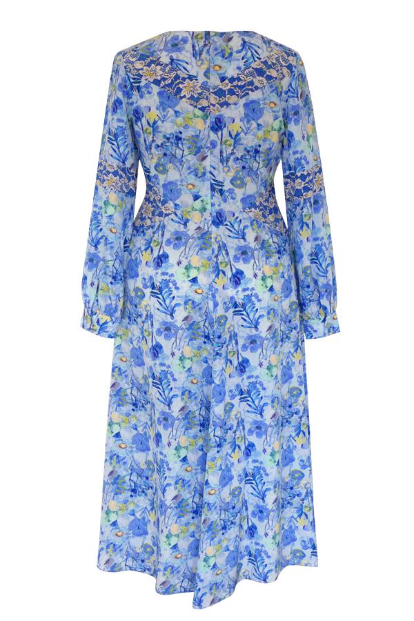 Pazuki | SS20 | Diana Konfetti Lace Blue Crepe de Chine Panelled Dress