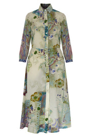 Pazuki | SS20 | Gaia Daisy Collage Eau de Nil Crepe de Chine Shirt Dress
