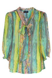 Pazuki | SS20 | Maia Monoprint Pastel Silk Georgette Pussy Bow Shirt