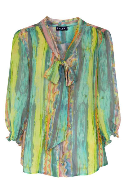 Pazuki | SS20 | Maia Monoprint Pastel Silk Georgette Pussy Bow Shirt