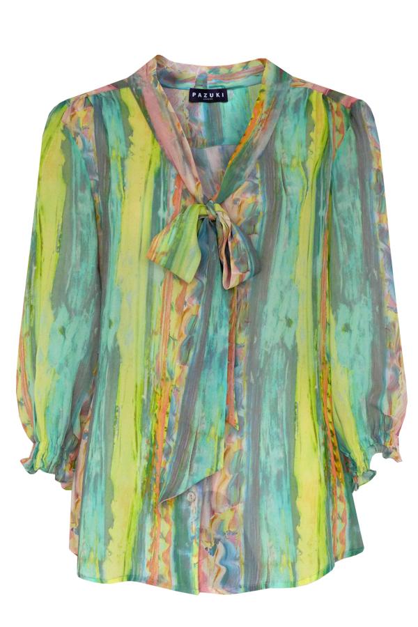 Pazuki | SS20 | Maia Monoprint Pastel Silk Georgette Pussy Bow Shirt
