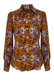 Hecate Kiku Rust Silk Crepe de Chine Classic Shirt