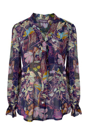 Maia Lumi Leaf Violet Silk Georgette Pussy Bow Shirt