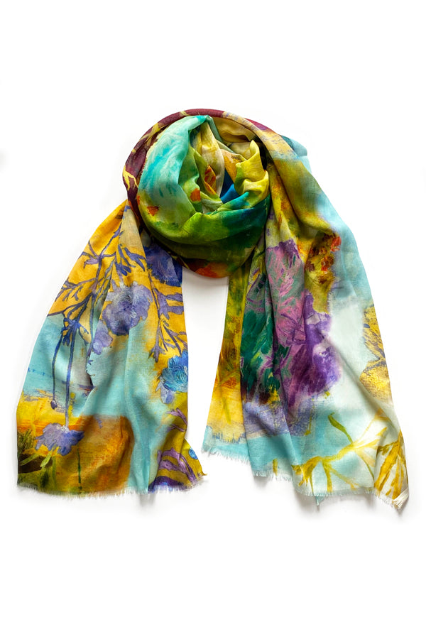 Blue cotton designer printed scarf by Pazuki