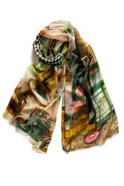 Green cotton designer printed scarf by Pazuki