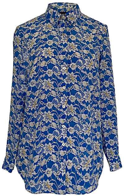 Concordia Lace Blue Silk Crepe de Chine Classic Shirt