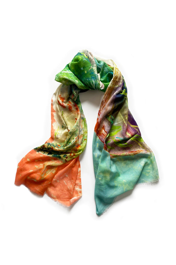Multi coloured cotton designer printed scarf by Pazuki