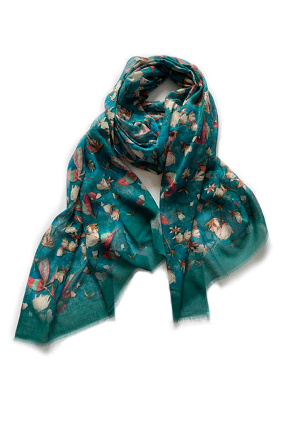 Teal cotton designer printed scarf by Pazuki